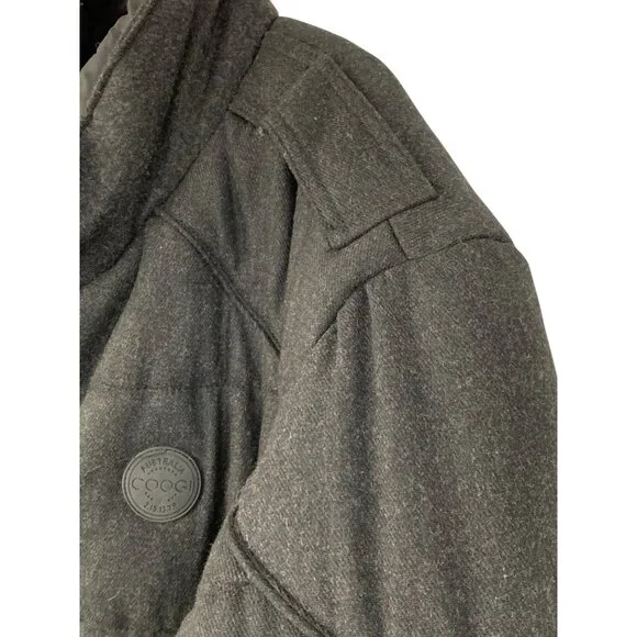 Coogi Mens Charcoal Black Wool Puffer Jacket Quilt Bomber 2XL 8757 Snap